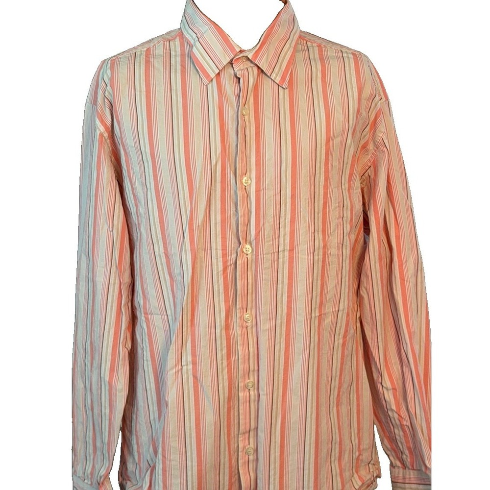 Claiborne Button Up Shirt Men's Large Pink & White Stripe Long Sleeve